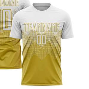 เสื้อฟุตบอลแบบกำหนดเอง แขนสั้นสำหรับผู้ชาย สีขาวไล่เฉดสีทอง พิมพ์ลายชื่อทีมและหมายเลข ระบายเหงื่อได้ดี ทรงปกติ - Product Image 2