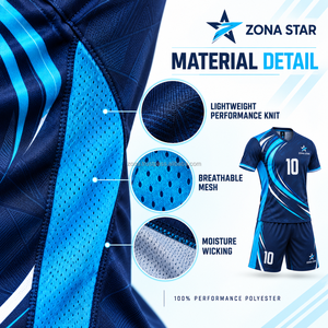 Ensemble de maillot de football pour homme ZONA STAR, personnalisable avec nom de marque, impression par transfert thermique bleue, polyester respirant, numéro 10, OEM - Product Image 3