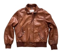 Blouson aviateur vintage en cuir de mouton marron pour homme, style européen, broderie personnalisée, impression sur cuir