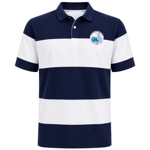เสื้อโปโลสีขาวลายทาง แขนสั้น คอปก ติดกระดุม แต่งสีตัดกัน สไตล์ลำลอง สำหรับทีมกอล์ฟ พร้อมลายแจ็คแอนด์จิล - Product Image 1