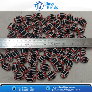 Cuentas de Vidrio Chevron Negras, Rojas y Blancas, Cuentas Vintage Ovaladas Rayadas Hechas a Mano para la Fabricación de Joyas y Manualidades - Product Image 2