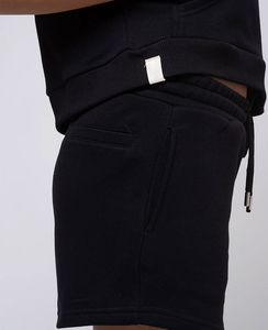 Survêtements noirs pour femmes, 100% coton, écologiques, imprimés, à blocs de couleur sur le devant, à épaules tombantes, coupe décontractée, deux pièces, à capuche, respirants - Product Image 4