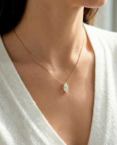 สร้อยคอเพชรทรงมาร์คีส์เคลือบทองคำ 14k คุณภาพพรีเมียมจาก Jain Casting เพชรเพาะเลี้ยง 1.5 กะรัต E VVS รับรองโดย IGI น้ำหนัก 3.50 กรัม - Product Image 2