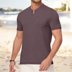 T-shirt décontracté à manches courtes et col en V pour homme, coupe ample, couleur unie, 100 % coton tricoté anti-boulochage 260g, devant - Product Image 3