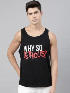 Camiseta sin mangas negra para hombre con estampado Why So Serious y cuello redondo informal - Product Image 1