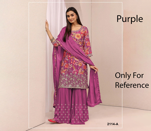Conjunto de Salwar Kameez Morado con Bordado Floral, Tela Georgette, Estilo Tradicional Indio-Pakistaní para Mujer, Corte Ajustado, Ideal para Fiestas - Product Image 1