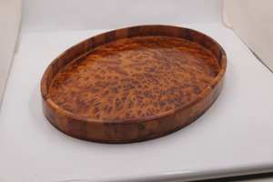 Plateau de service rond en bois de manguier peint à la main, motif Plumeria, durable, couleur noyer brillant, plateaux de service décoratifs en bois - Product Image 6