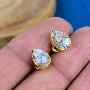Natural Ethiopian <b>Opal</b> Pear Shape Gemstone Stud <b>Earring</b> 18k Gold Finish Over 925 Sterling Silver Finish - Product Image 1