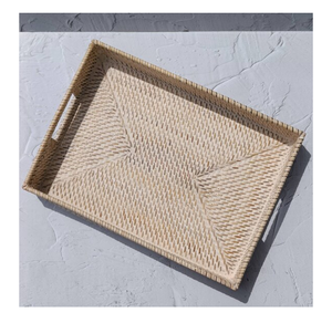 Premium Finishing Rattan Woven Serving Storage Tray For <b>Coffee</b> Snacks Breakfast Cane Multi Organizer Tray <b>Basket</b> For Tableware - Product Image 2