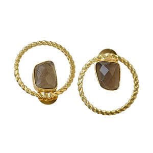 Pendientes de latón chapados en oro con piedra natural y engaste geométrico, joyería vintage de moda para mujer - Regalo - Product Image 4