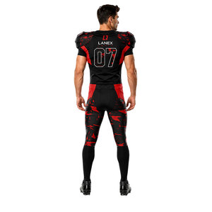 Nouvel uniforme de football américain personnalisé pour hommes, tenue d'entraînement noire et rouge, impression par sublimation, jersey respirant en polyester, ensemble pantalon - Product Image 4