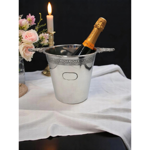 Silver Brass Made Champagne Ice Bucket With Handle Natural Kitchen Utensil Drink Ware <b>Serve</b> Ware Wine Coolers Silver Color - Product Image 2