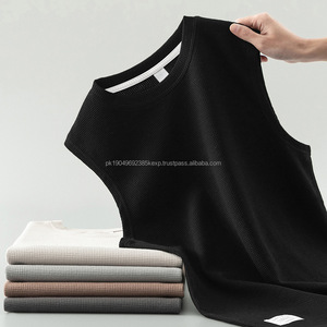 Waffle Vest Men's Summer Cotton Tank <b>Top</b> <b>White</b> Outerwear Sports Fitness Basketball Vest Wide Shoulder Sleeveless T-Shirt - Product Image 2