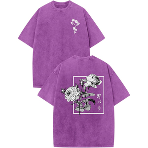 T-shirt graphique floral délavé de luxe pour homme, coupe oversize, style streetwear décontracté - Product Image 1