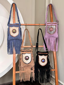 Sac à bandoulière en cuir suédé fait à la main Boho frange cuir de vachette femmes sac à main écologique en cuir véritable Hippie Festival sacs - Product Image 6