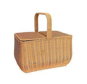 Cesta de Picnic Rectangular Clásica de Mimbre con Tapa, Cesta de Alimentos Tejida a Mano con Asa Central para Acampar, Viajar al Aire Libre - Product Image 4