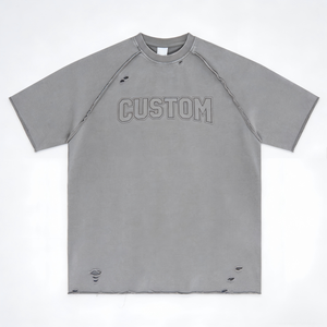 T-shirt surdimensionné pour homme en coton délavé à l'acide, col rond, style streetwear décontracté, tendance du marché américain - Product Image 1