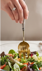 Vintage <b>Gold</b> Plated Serving Spoon And Fork Set With <b>Ornate</b> Metal Handles For Elegant Dining And Home Use - Product Image 5