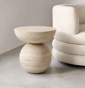 Mesa de Centro Redonda de Travertino con Base Esférica, Mesa Auxiliar de Piedra para Sala de Estar, Muebles Modernos, Decoración del Hogar - Product Image 1