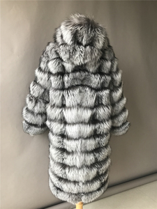 Wholesale High Quality Men's Winter Genuine <b>Silver</b> Fox Fur Trench Coat Long Hooded Thick Breathable Eco-Friendly - Product Image 4