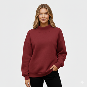 Custom Embroidered Streetwear Soft Cotton Mockneck Crewneck <b>Pullover</b> Sweater <b>Jumper</b> Fleece Oversized Women Mock Neck Sweatshirt - Product Image 5