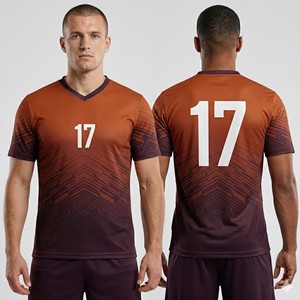Custom Sublimation Print Men's Soccer Jersey Short Sleeve Anti-Bacterial Orange Gradient Geometric Pattern V-Neck - Product Image 3