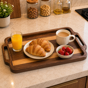 Premium Modern Handcrafted Wooden Serving <b>Tray</b> Handles | Rectangular Eco-Friendly Multi-Functional Tea Coffee <b>Breakfast</b> <b>Tray</b> - Product Image 4