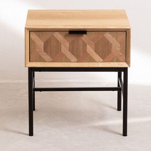 Wood Farmhouse Nightstand with 2 <b>Drawers</b> Contemporary Geometric Wood Grain Bedroom Furniture <b>Walnut</b> Finish - Product Image 1