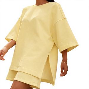 ชุดเดรสเสื้อยืดโอเวอร์ไซส์ผ้าสแปนเด็กซ์ผสมโพลีคอตตอนสำหรับผู้หญิง น้ำหนัก 220 กรัม พรีเมียม เนื้อผ้าหนา เป็นมิตรกับสิ่งแวดล้อม ทรงปกติ ชุดลำลองใส่สบายสำหรับฤดูร้อน - Product Image 1