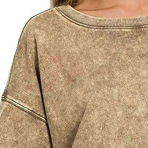 เสื้อยืดโอเวอร์ไซส์ผ้าฝ้ายฟอกทรงหลวม คอโอ แขนสั้น สีพื้น สไตล์ลำลองสำหรับผู้หญิง รุ่นใหม่ล่าสุด - Product Image 3