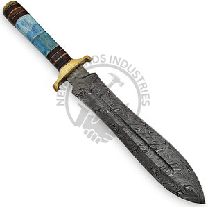 Cuchillo Bowie de Acero de Damasco Hecho a Mano con Mango de Cuerno de Ciervo y Funda, Cuchillo de Caza para Exteriores de Hoja Fija Afilada de la Mejor Calidad - Product Image 2
