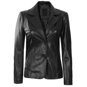 Women's Black Genuine Lambskin Leather Blazer <b>Jacket</b>, Classic Two-Button Slim Fit Office Suit for Ladies, Plus Size Available - Product Image 4