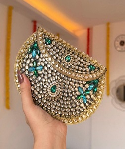 Beautiful Handmade Gold-Plated Fashion Kundan Resin Ladies <b>Clutch</b> <b>Bag</b> Metal Border Customized Shape <b>for</b> Evening Parties - Product Image 3