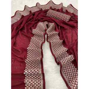 FANCY BLOOMING VICHITRA ZARI FIL AVEC PIERRE TRAVAIL SAREE AVEC BLOUSE NON COUDU MARRON - Product Image 1