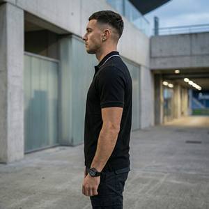 T-shirt Homme Noir Personnalisé OEM de Haute Qualité en Tissu Piqué, Style Streetwear Futuriste Décontracté, 100% Coton - Product Image 3