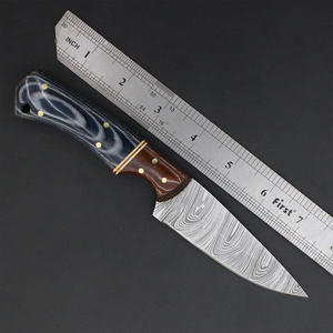 Cuchillo de acero de Damasco de hoja fija para exteriores, mango de asta de ciervo, espiga completa, punta de gota, grado industrial, alta calidad, 3 años de garantía, para camping - Product Image 3