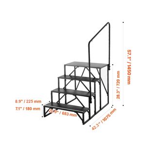 Escaleras para Autocaravanas de 4 Peldaños con Capacidad de Carga de 440 LBS, Pasamanos de Acero al Carbono Reforzado, Entrada Segura Antideslizante, Accesorios Exteriores - Product Image 5