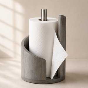 Porte-serviettes en papier en bois courbé, design semi-circulaire, sur pied, style Japandi, accessoire de cuisine, boîte à mouchoirs - Product Image 6