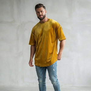 เสื้อยืดโอเวอร์ไซส์ผู้ชาย ผ้ากำมะหยี่ แขนสั้น คอกลม สไตล์ลำลอง ทรงหลวม สตรีทแวร์ ไหล่ตก พรีเมียม 260 กรัม ผ้าฝ้าย 100% - Product Image 3