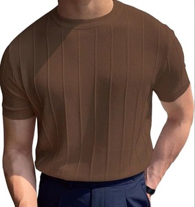T-shirt décontracté minimaliste streetwear uni à manches courtes en jersey, lavable en machine, tissu prérétréci, coupe classique, pour l'entraînement - Product Image 2
