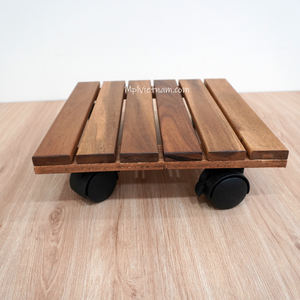 Carrito de Plantas Cuadrado de Madera de Acacia Ecológico de Alta Capacidad de Carga con Ruedas Bloqueables de 360 Grados para Macetas de Jardín - Product Image 6