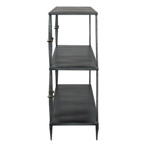 Bureau de couloir moderne convertible en étagère étroite en fer noir avec accents en laiton antique pour usage hôtelier - Product Image 4