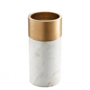 Set of 3 White & Gold Pillar <b>Candle</b> <b>Holder</b> Made of White <b>Marble</b> and Brass for Home and Wedding Tabletop Decoration - Product Image 4