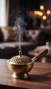 Handmade Metal Iron <b>Incense</b> <b>Cone</b> Holder Pan Burner Wooden Handle Lattice Lid Ash Catcher - Product Image 5