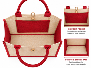 Two Tone Red Laminated Jute Tote <b>Bag</b> With Large Front Pocket Eco Friendly <b>Reusable</b> Shopping <b>Bag</b> Custom Logo Wholesale - Product Image 3