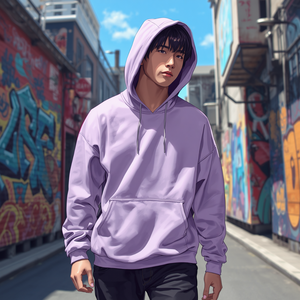 Sudadera con Capucha Morado Claro de Algodón y Forro Polar, Estilo Casual Urbano, Oversize, OEM - Product Image 3
