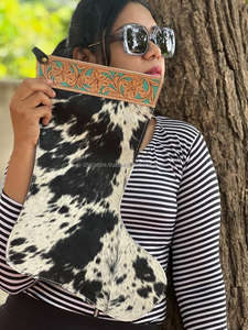 Personnalisé 16 "grand bas de vacances de Noël Western usiné à la main en cuir de vachette Turquoise Floral bas d'arbre de Noël - Product Image 2