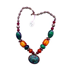 Handcrafted Turquoise Pendant Necklace, Bold Multicolor Bead Necklace, Bohemian Fashion Jewelry Statement Necklace for Women - Product Image 3