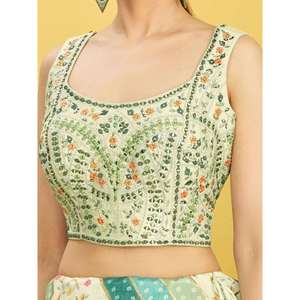 Charmant travail brodé vert Chinon réception Lehenga Choli - Product Image 4