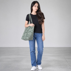 Tote Bag Printed Cotton Casual Shopping Medium Green Women - Product Image 4